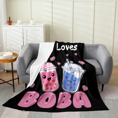 Girl Loves Boba Tea Blanket: Cute Kawaii Cups Design