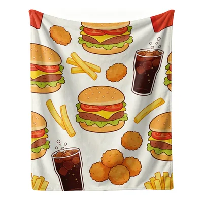 Hamburger Fast Food Pattern Blanket: Cheesy Burger & Fries Design