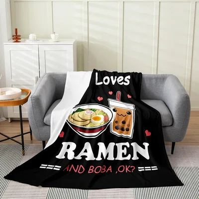 Loves Ramen and Boba Blanket: Kawaii Foodie Design for Noodle Lovers