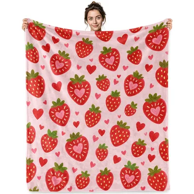 Strawberries and Hearts Pattern Blanket: Cute Fruit and Heart Design