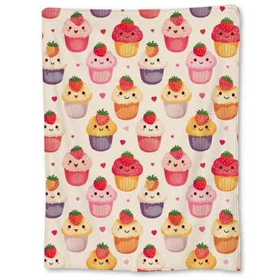 Cute Cupcakes and Hearts Blanket: Sweet Kawaii Treats for Your Couch
