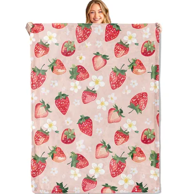 Pink Strawberry Fruit Pattern Blanket featuring red berries