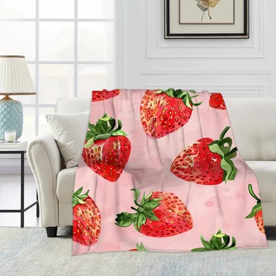 Pink Strawberries Pattern Blanket featuring watercolor red fruit