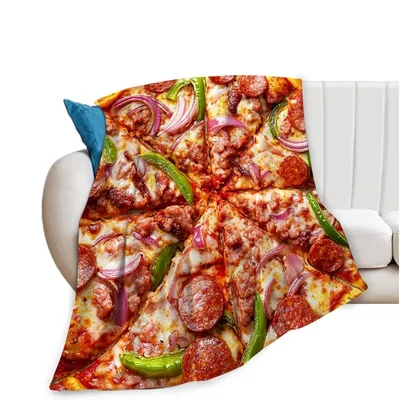 Realistic Pizza Food Design Blanket: Sausage and Pepper Slice Throw