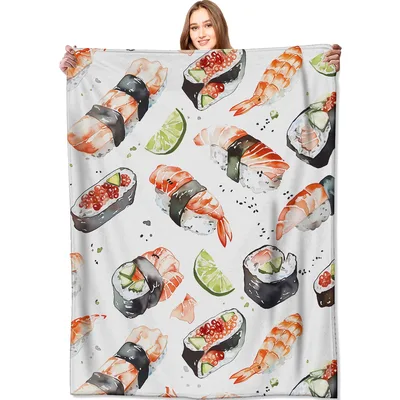 Sushi Rolls and Shrimp Blanket: Watercolor Sushi Pattern Throw