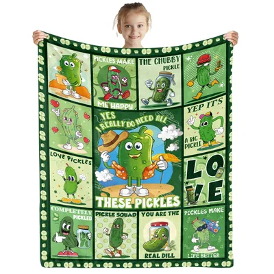 Pickle Characters Pattern Blanket featuring cartoon pickles