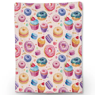 Cupcakes Donuts Dessert Pattern Blanket for Sweet Themed Cozy Vibes