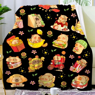 Cute Food Doodle Pattern Blanket: Capybara Snacks and Sweets Design