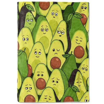 Cute Avocado Face Pattern Blanket for Foodies and Cartoon Lovers