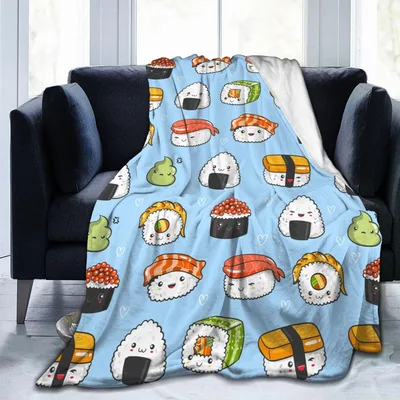 Cute Sushi Pattern Blanket No. 2: Kawaii Sushi Throw for Foodies