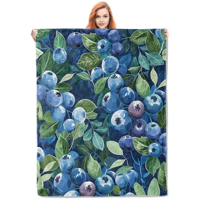 Blueberry Fruit Pattern Blanket featuring watercolor blueberries