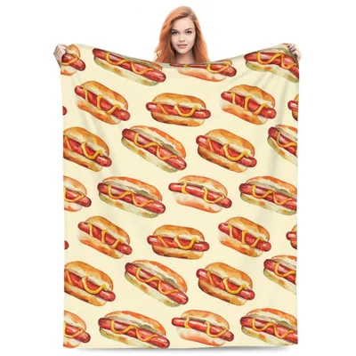 Hot Dog Pattern Blanket No. 2: Watercolor Sausage Throw for Foodies