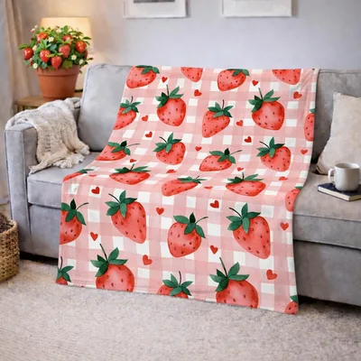 Strawberry Gingham Pattern Blanket: Sweet Fruit Print for Cozy Days