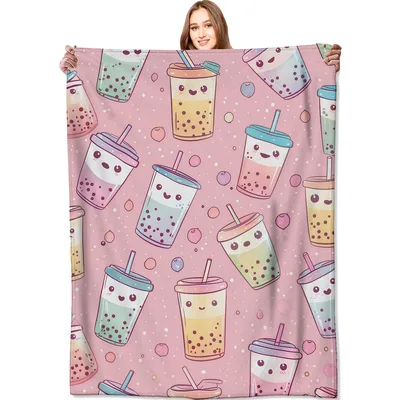 Bubble Tea Drinks Pattern Blanket: Cute Kawaii Boba Cups
