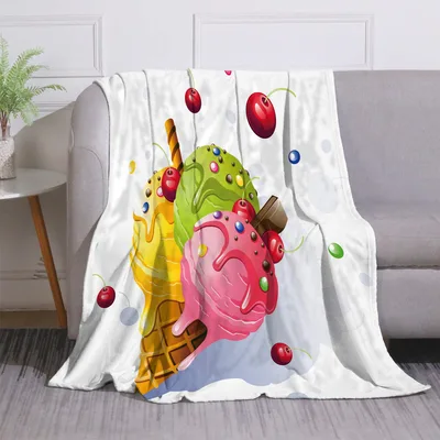 Ice Cream Sundae Cherries Blanket: Melting Scoops and Waffle Cone