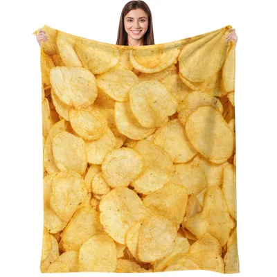 Potato Chips Food Print Blanket: Realistic Potato Chip Pattern Throw