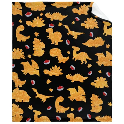 Chicken Nugget Pattern Blanket featuring golden dinosaur silhouettes