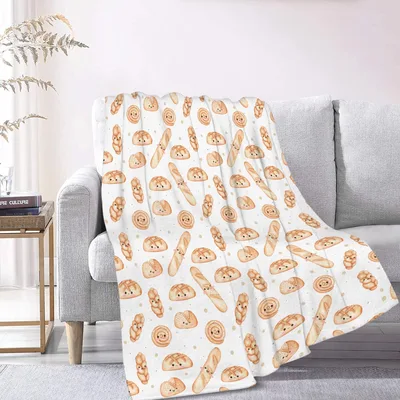 Cartoon Baguette Pattern Blanket: Kawaii Bread Throw for Foodies