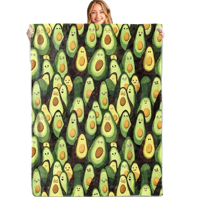 Avocado Pattern Blanket: A Crowd of Cartoon Fruit with Faces