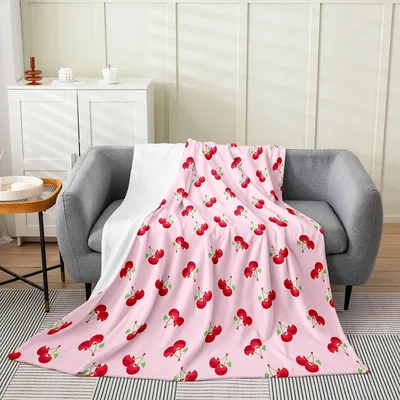 Cherry Fruit Pattern Blanket: Sweet Red Cherries on Pink