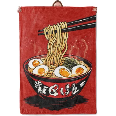 Japanese Ramen Bowl Illustration Blanket: Noodle Lover's Warmth