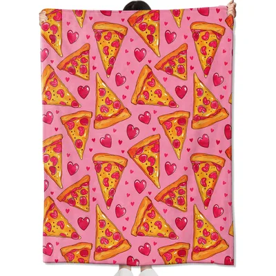 Pizza Slices with Hearts Blanket featuring pink pizza slices
