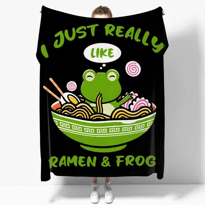 Frog in Ramen Bowl Blanket: A Cute Frog Eating Noodles Design