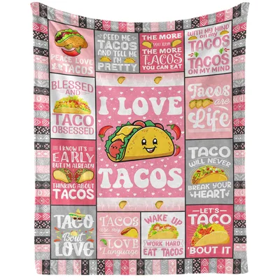 I Love Tacos Pattern Blanket features a smiling taco