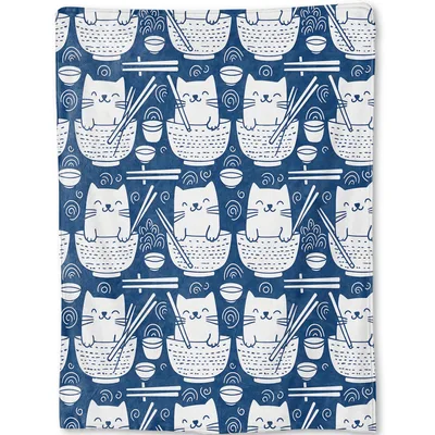 Cat Ramen Bowl Pattern Blanket: Feline Noodle Lovers Throw