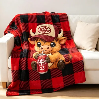 Cow with Soda Red Blanket: Plaid Throw for Fans