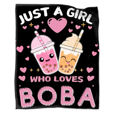 Just a Girl Blanket: Kawaii Boba Tea Design for Drink Lovers – Design 2