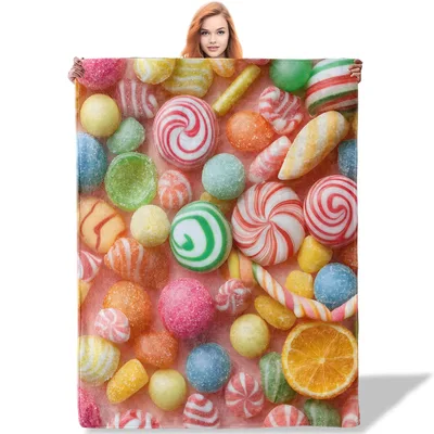 Colorful Candy Pattern Blanket: A Sweet Swirl of Sweets and Gums