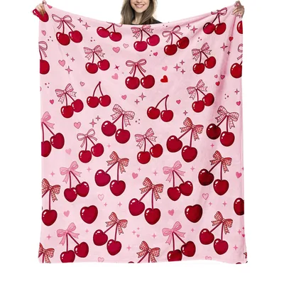 Cherries with Pink Bows Blanket: Sweet Cherry Print for Cozy Days