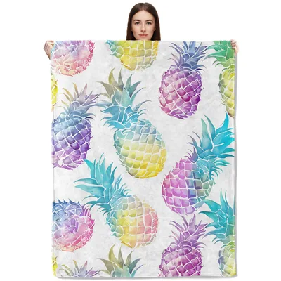 Rainbow Watercolor Pineapple Pattern Blanket