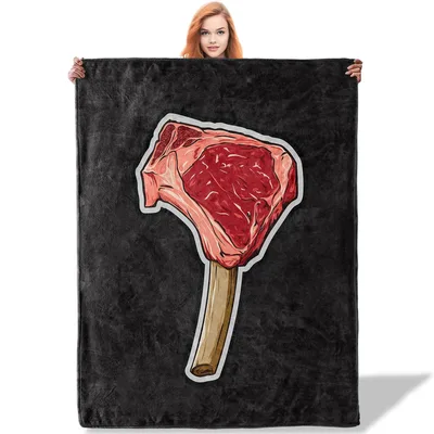 Steak on Black Background Blanket: Raw Meat Lovers Throw