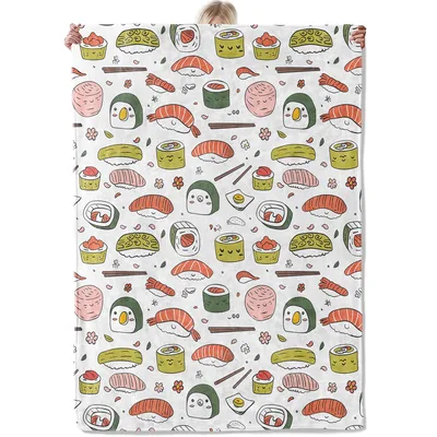 Sushi Cartoon Pattern Blanket: Cute Hand-Drawn Sushi Roll Design