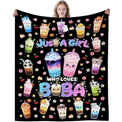 Just a Girl Blanket: Cute Boba Tea Design for Drink Lovers – Design 2