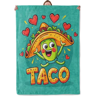 Taco Character with Hearts Blanket: A Joyful Foodie Design