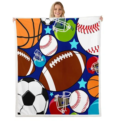 Sports Ball Blanket featuring a lively pattern of footballs