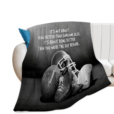 Football Motivational Quote Blanket featuring vintage gear