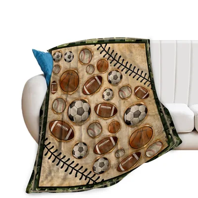 Sports Balls Collage Pattern Blanket: Vintage Sports Ball Throw Design