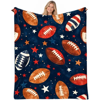 Football Pattern Stars Blanket: Retro Footballs and Stars Design