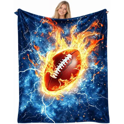 Football Fire Lightning Blanket: Burning Ball Design