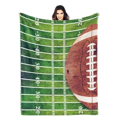 Football Field Blanket: Green Yard Lines and Brown Football Design