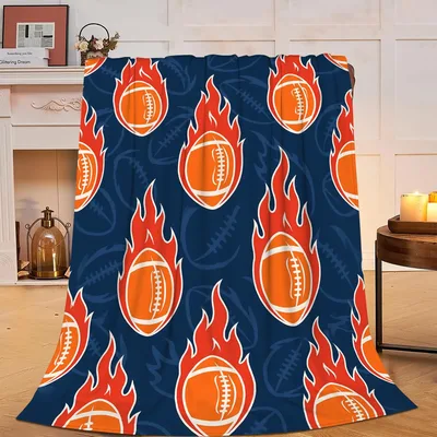 Flaming Football Pattern Blanket features burning orange