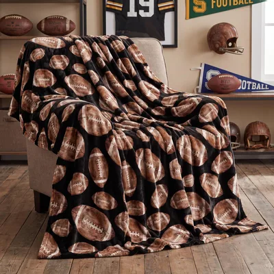 Black Football Pattern Scattered Blanket for Game Day Comfort