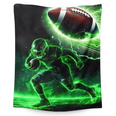 Football Player Neon Blanket: Electric Green Football Art for Fans