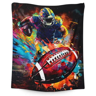 Football Player Art Blanket: Vibrant Splash Design for Sports Fans