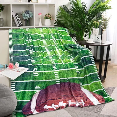 Football Field Sports Fan Blanket with Yard Lines and Football Graphic