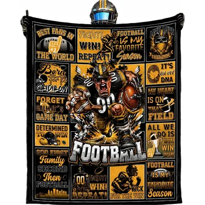 Football Fan Sports Collage Blanket featuring a roaring player